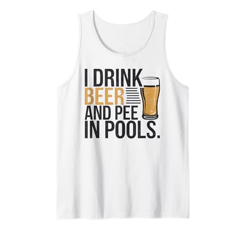 Bebo cerveza y orinar en piscinas Divertido amante de la cerveza broma de la piscina Camiseta sin Mangas