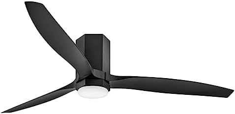 Hinkley Facet 60" Indoor/Outdoor LED Smart Flush Mount Ceiling Fan with Remote, Compact Hexagon-Shaped, Decorative, Modern Propeller, Matte Black