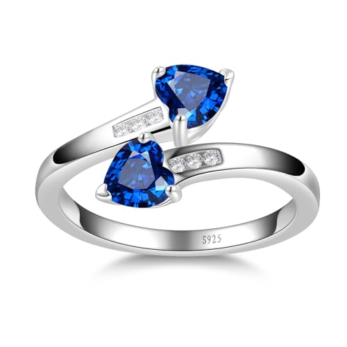 Yaresul Adjustable Sapphire Ring For Women Sapphire Heart Ring September Birthstone Ring For Women 925 Sterling Silver Promise Ring Statement Rings Adjustable Ring Open Ring Stackables Ring thumb #1