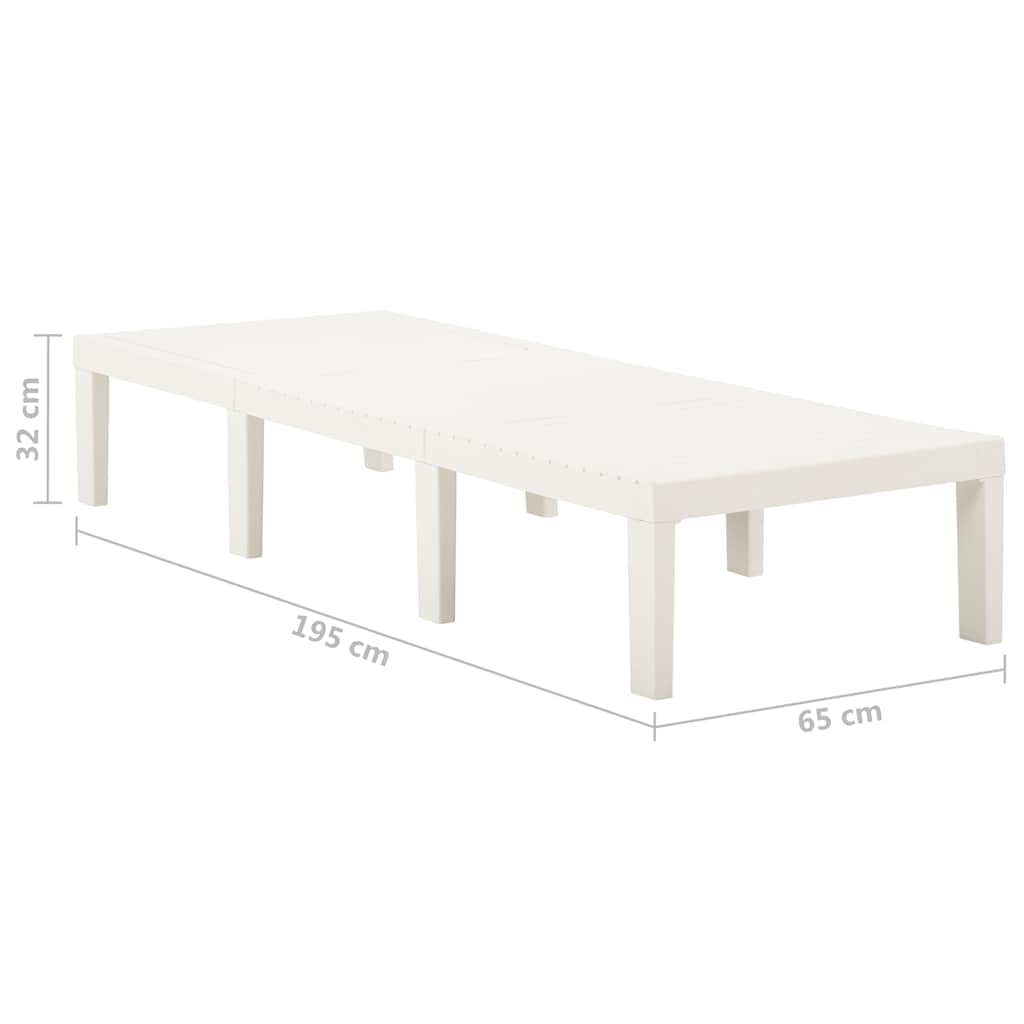 Leżak do opalania z tworzywa sztucznego, biały, leżak ogrodowy, leżak do relaksu, leżanka basenowa, regulowane oparcie na taras, balkon, plażę, kemping i do zastosowań wellness