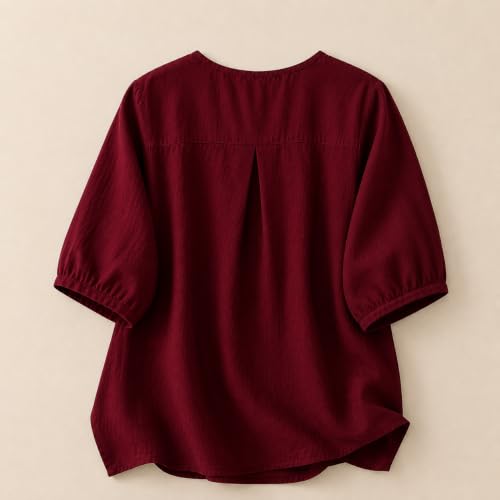 Image of RIEKA Womens Embroidered Korean Style Tunic Top, Floral Thread Work | V Neck | Puff Sleeves | Relaxed Fit Casual | Fusion Rayon Top for Every Day Styling
