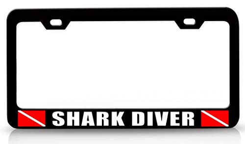 shark diver license plate frame - Customola Shark Diver Scuba Diving Steel Metal License Plate Frame Style Bl# 38