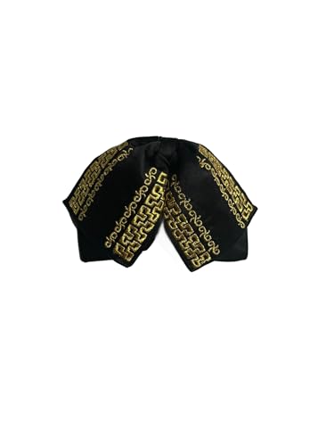 Mexican Mariachi Bow Tie, BLACK Satin with Gold Embroidery, Traditional Charro Style CHILD SIZE