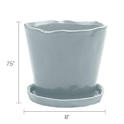 Image of CHIVE 'Tika' Ceramic Planter Pot - Large 8 inch Succulent Pots for Indoor & Outdoor House Plants - Cute, Beautiful Modern Farmhouse Kitchen Decor - New Grey