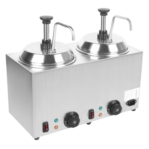 Double Cheese Dispenser with Pump, Cheese Electric Warmer Sauce Dispenser, 2.64 Quart Dual Head Sauce Warmer for Warming Cheese, Hot Fudge, Caramel