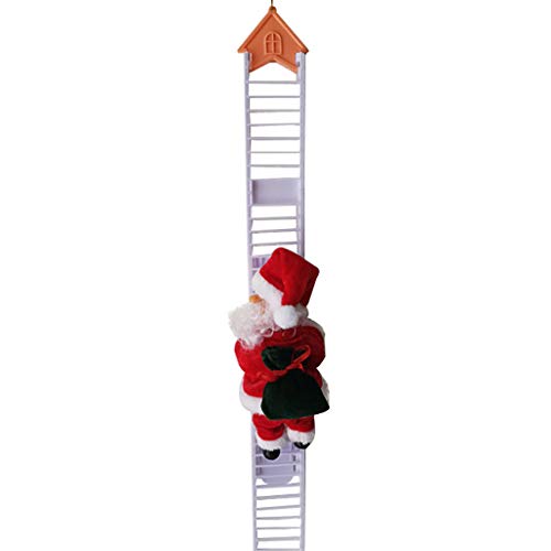 OLOPE Christmas Creative Decoration Ornaments 2020, Santa Claus Climbing Ladder Electric Climbing Rope Hanging Xmas Ornament Santa Plush Doll Toys Sets (White) - Thumbnail 5