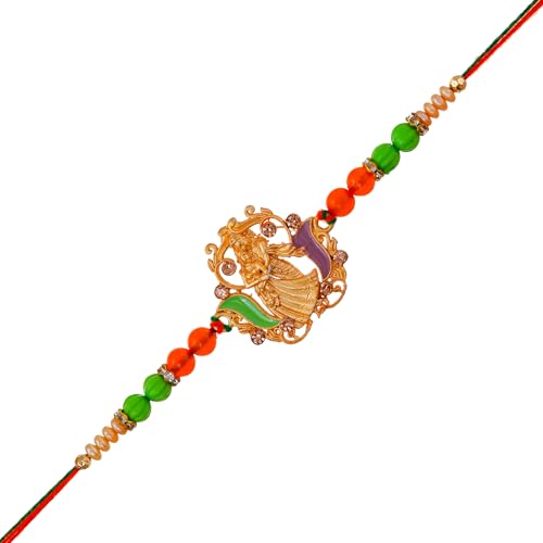 Image of Bhai Bhabhi Rakhi Set - Peacock Designer Rakhi with Stone & Pearl Work Lumba with Tassel for Bhabhi | Raksha Bandhan Gift