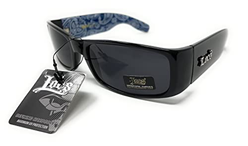 Locs Mens Hardcore Gafas De Sol Fashion Wrap Around Sunglasses with Bandana Print Inside - Free Microfiber Bag - Several Colors Available! (Black - Blue Inside)2