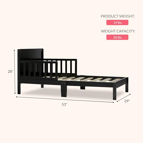 Dream On Me Brookside Wooden Toddler Bed in Black, Greenguard Gold & JPMA Certified, Kids Bed with Safety Rails, Low-to-Floor Design, Non-Toxic Pinewood Finish - Image 4