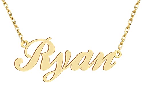 Dancing Wolf 18k Gold Plated Ryan Name Necklace Stainless Steel Nameplate Necklaces Jewelry for Womens Moms