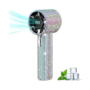 Kenmohuo Hand Held Fans Rechargeable - Portable Turbo Fan Handheld with Digital Display, Full Diamond Personal Pocket Fan High-Speed Compact Mini Fan for Women Men Travel Outdoor Beach Vacation