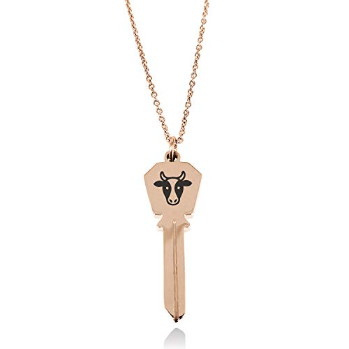 Tioneer Rose Gold Plated Stainless Steel Cow Icon Hexagon Head Key Charm Pendant Necklace