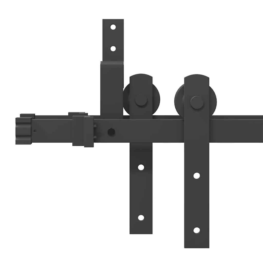 Juego de herrajes para puerta corredera de 152,5 cm, acero con recubrimiento en polvo, con tope de puerta y ruedas, soporte de derivación para puertas de granero doble, deslizamiento
