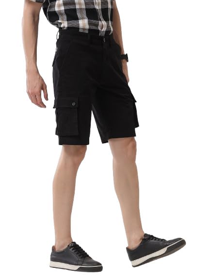 wrogn Men’s Cargo Shorts | Black | Solid Casual Bottomwear-picture-27