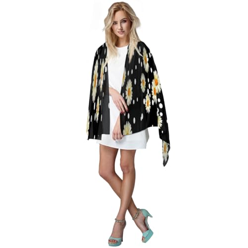 Tavisto Daisy Dots Long Scarf Lightweight Sheer Scarves Sunscreen Silk Shawl Wraps Soft Thin Neckerchief Fashion Scarf for Women Men4