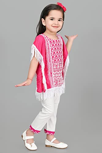 Image of Cotton Casual Embroidered Kaftan Kurta with Pant Set for Girls