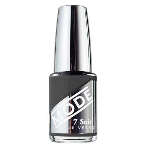 MODE Dark Charcoal Gray Nail Polish Color, Supreme Long Lasting Chip Resistant Manicure, Strengthening UV Protection, Pro Wide Contour Brush, Made in NY, 7 Soir Le Vernis Nail Lacquer, Throwing Shade