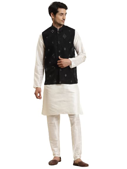 Image of SOJANYA (Since 1958, Men's Silk Blend Grey Kurta Pyjama & Silk Blend Jacket Combo