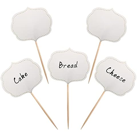 BLUE TOP 50 Pieces Cupcake Picks Blank Toothpick Flags Cake Toppers Cheese Markers Buffet Labels for Charcuterie Board Food Tags Toothpick Signs,Wedding,Birthday Party and Dinner Decorations Supplies Cover