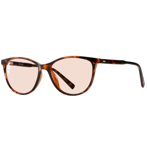 Image of Indoor FL-Flex Fluorescent-41 Light Pink Tinted Blue Light Blocking Glasses Cat Eye Migraine Light Sensitivity Photophobia Fluorescent LED Glare Women AB3311-Tortoise Frame 25% Light Rose Lens