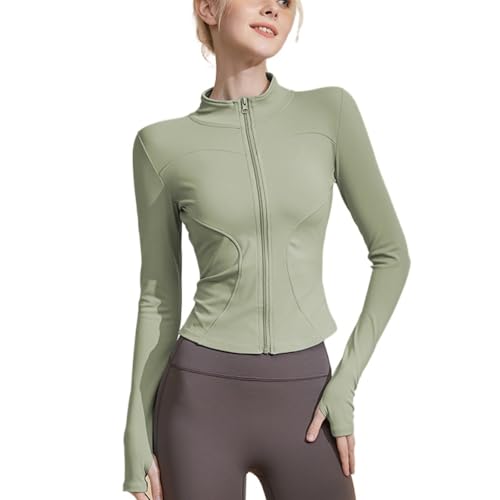 EslQiviut Chaqueta deportiva de terciopelo para mujer, ropa de yoga, manga larga, con cremallera, para correr, fitness, otoño e invierno, Bean Green, XL