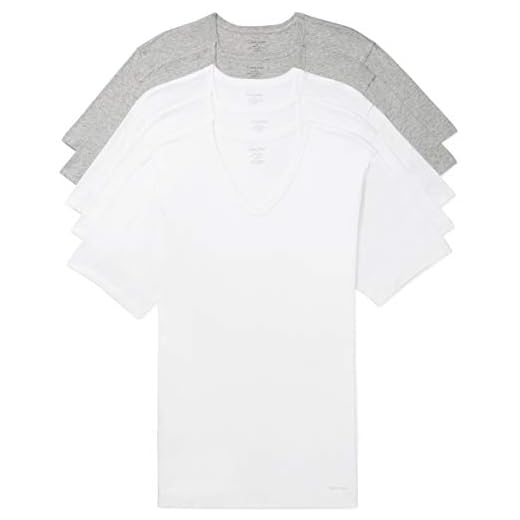 Calvin Klein Pacote com 5 camisetas masculinas clássicas de algodão, 3 brancos, 2 cinza mesclado, P