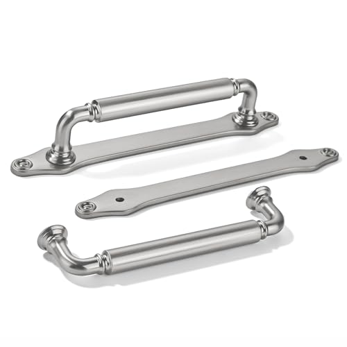 khtumeware 5 Pack 5 Inch Hole Center Brushed Satin Nickel Cabinet Pull with Backplate Solid Heavy-Duty Handles with Base Plate Cabinet Pulls for Drawer Sliding Door Charcuterie Board