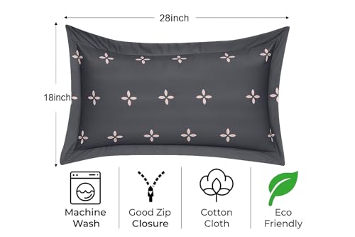Image of HOUSE FOX Zipper Cotton Pillow Covers /Cases /Protectors (NOT Pillow) Set of 2 Pair Or 4 Pcs,Size -18x28inch with Zip /Chain (Grey Beige, Standard)