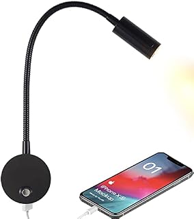 WisHomee Dimmable RV Reading Light with USB Charging Port, DC 12V RV Interior Lights, Flexible LED Light Fixtures, Designed for Camper, Van, Boat and Motorhome (Black)