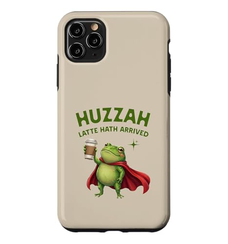 Huzzah Latte Hath Arrived Frog ����Ȓ����̖ʔ����O���t�B�b�N �X�}�z�P�[�X iPhone 11 Pro Max �p