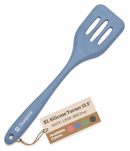 Starpack 'Head Turner' XL Premium Silicone Turner and Slotted Spatula 13.5" Turning Spatulas High Heat Resistant to 600°F - Silicone Slotted Spatulas for Cooking - Non Stick Rubber Turning