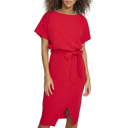 Image of Kensie Womens Short Sleeve Tie Waist Midi Dress
