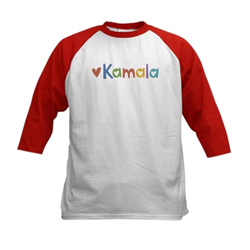 CafePress Kamala Hearts Kids Baseball T Shirt Kids Cotton Baseball Jersey, 3/4 Raglan Sleeve Shirt Red/White