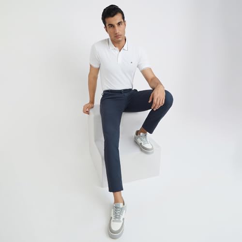Image of Raymond Men's Modern Fit Solid Pattern Pure Cotton Polo Neck Half Sleeve Casual T-Shirt