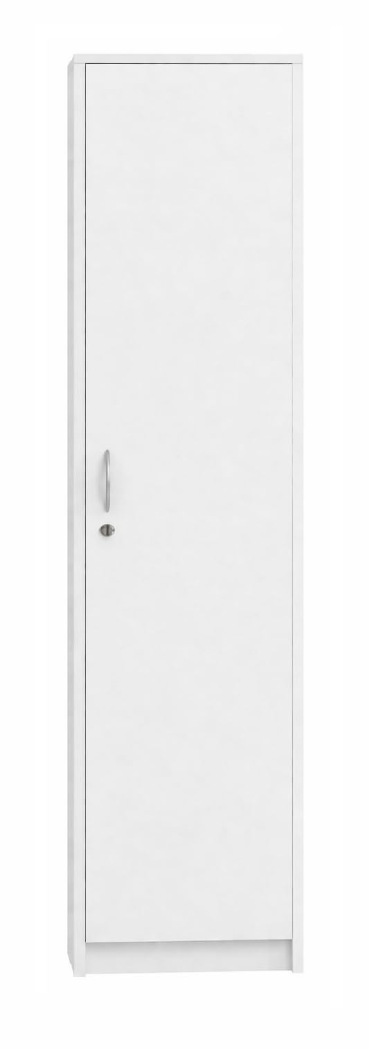 Armadio per ufficio con serratura, armadietto per documenti, libreria per ufficio con 1 porta e 5 scomparti, armadietto universale per ufficio e casa 180x44,5x35 cm (Bianco)