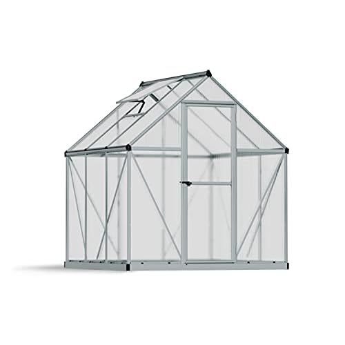 Palram Canopia Mythos 6X6 Gewächshaus – UV - Geschütztes Polycarbonatdach-& Aluminiumgestell, Inklusive Fundamentrahmen – Silber, 6 x 6