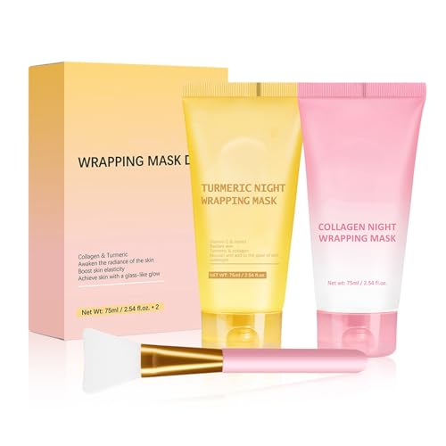 Set De Mascarilla Nocturna Envolvente De ColáGeno Con CúRcuma, Mascarilla Facial Peel-Off Nocturna Para Mujeres, Hidratante Y Reafirmante (Combinado)