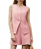 Casly Lamiit Womens Two Piece Short Sets Business Formal Outfits Button Down Waistcoat and Shorts High Waisted Pants 2025 Summer Work Suit Pink M