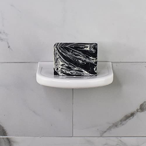 Questech Décor 5 Inch Floating Shower Shelf Soap Dish, Wall Mounted Retrofit For Tiled Shower Walls, Bathroom Caddy Storage Organizer, 5 Inch Metro Flatback Design, Bright White Polished #TOP3