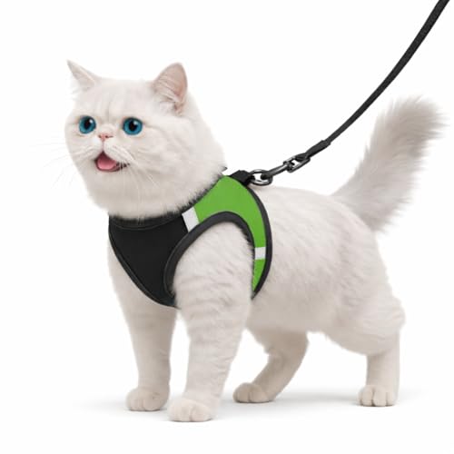 Image of Berlin's Cat Harness with Leash for Outdoor, Walking, Escape Proof, Air Mesh Fabric, Easy Control, Adjustable & Durable Cat Leash with Harness for Cats (Black-Parrot Green, Large)
