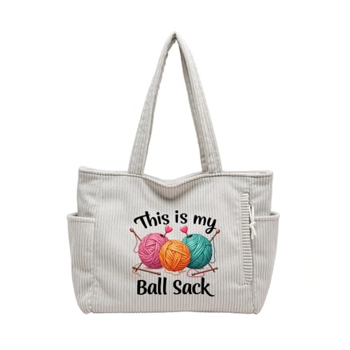 Bolso tote de pana para mujer con estampado de ovillos de lana miniatura 4