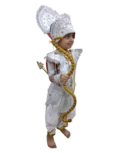 Image of BookMyCostume Mahabharat Warrior Costume for Kids - Arjun /Bhishma Pitamah Look with Silver Chest Armor & Accessory Set | Indian Mythological Fancy Dress for School & Cultural Events | Adult S-M