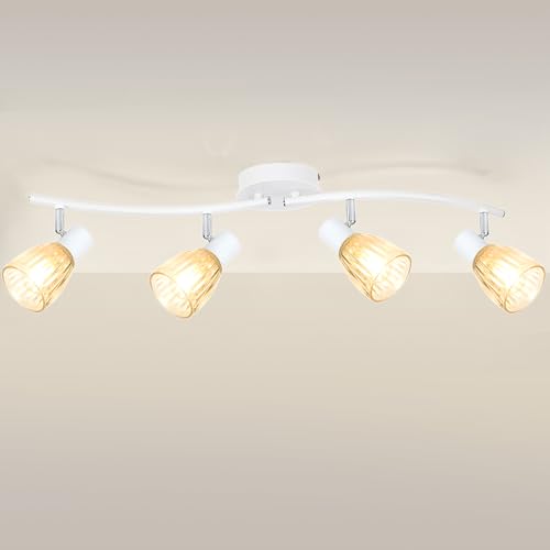 HiBay 4-Light Track Lighting White, Adjustable Modern Ceiling Light Fixture w/Glass Shades, Flush Mount Ceiling Wall Spotlight Indoor for Bathroom, Kitchen, Living Room, E12 Base, No Bulbs 4