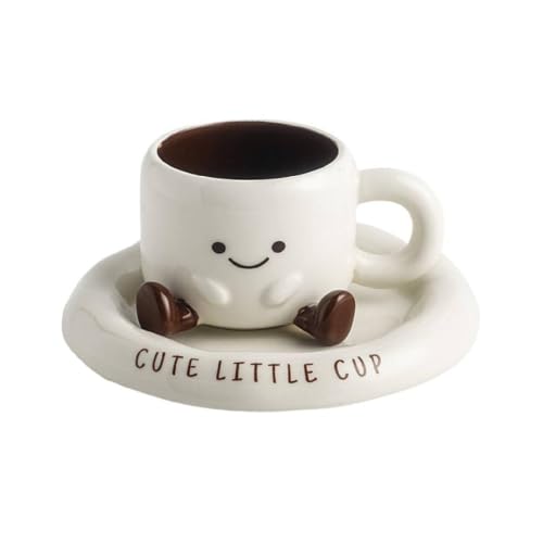 Mqnnfc Mug à café en céramique avec soucoupe et motif smiley, mug à lait 3D kawaii mignon, cadeau esthétique et amusant, adorable tasse à petits pieds potelés