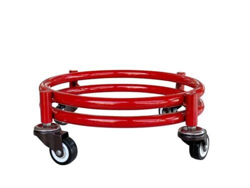 Image of Rincy Heavy-Duty Gas Cylinder Trolley with Double Pipe Frame and Smooth Rolling Wheels New Red Colour Heavy Stainless Steel LPG Gas Cylinder Trolley - Red 4-Wheel Gas Stand for Home and Kitchen