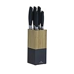 Viners Horizon Knife Block Set of 6-Piece, 5 Kitchen Knives and Bamboo Knife Holder, Chef, Santoku, Carving, Utility and Paring Knives, Indigo, Stainless Steel, 0305.194