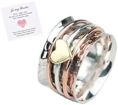 NIQIPOK Self Love Spinner Heart Ring Two Color Rotating Heart Ring Anxiety Relief Band Ring Jewelry for Women Men Lovers Couples image 3