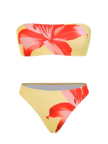 ZAFUL Womens 3pcs Swimsuit Floral Print Bandeau Bikini Set Triangle Bottom with Long Sheer Cover Up Skirt3