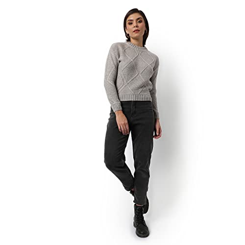 Image of Campus Sutra Women Grey Cable Knit Regular Fit Sweater for Winter Wear | Round Neck | Full Sleeve | Woolen Sweater | Casual Jacket for Woman & Girl | Western Stylish Jacket for Women