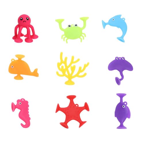 OUDQFCJ 9 Piezas Juego de Ventosas para Niños, Juguetes Bañera Bebe, Juguetes de Ventosa Silicona con Huevos de Dinosaurio, Juguetes Sensoriales Interactivos para Niños 3 4 5 6 7 Años